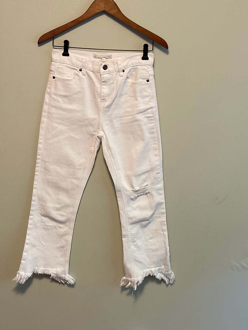 J.O.A. White Distressed Ankle Skinny Jeans Frayed Fringe Hem Fete Size S